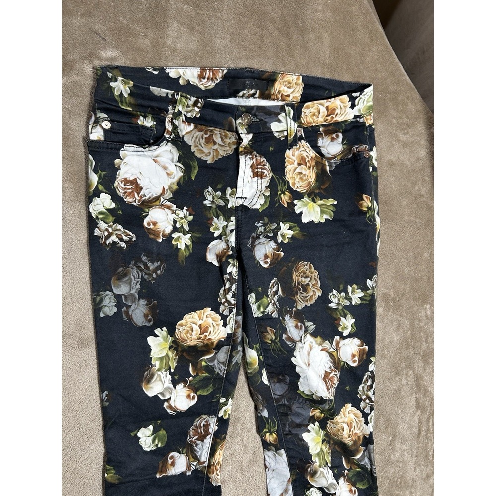 7 For All Mankind Womens 26 The Skinny Jeans Dark Floral Print Stretch USA - Picture 7 of 13